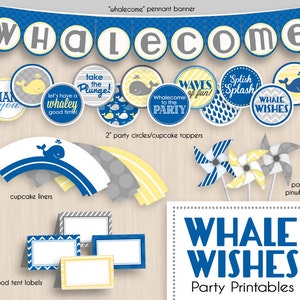 WHALE WISHES Birthday Printable Package Instant Download image 1