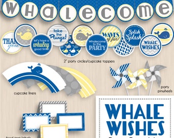 WHALE WISHES Birthday Printable Package- Instant Download