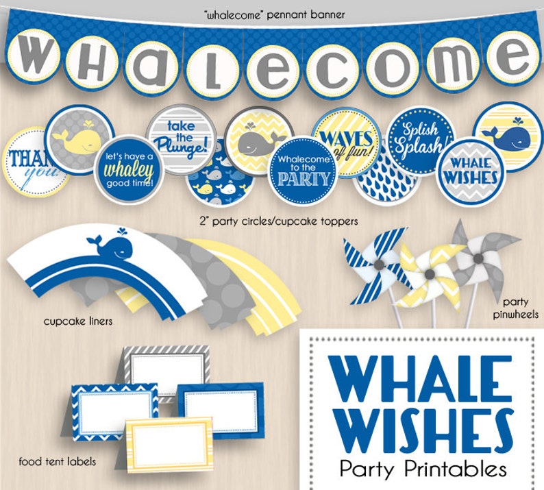 WHALE WISHES Birthday Printable Package Instant Download image 1