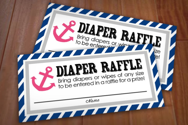 NAUTICAL Diaper Raffle Printable Ticket in Pink and Navy Blue Instant Download image 1