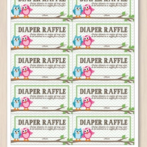 OWL Diaper Raffle Ticket in Pink and Teal Instant Printable Download image 2