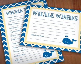 WHALE WISHES Advice Cards for Baby Shower- Instant Printable Download