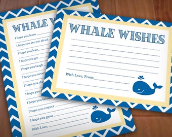 WHALE WISHES Advice Cards for Baby Shower- Instant Printable Download