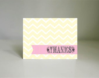 SWEET BLOOMS Thank You Card in Pink, Cream Yellow, and Gray- Instant Printable Download