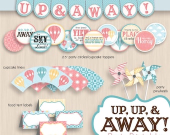 HOT AIR BALLOON Graduation Party Printable Package in Coral - Instant Download