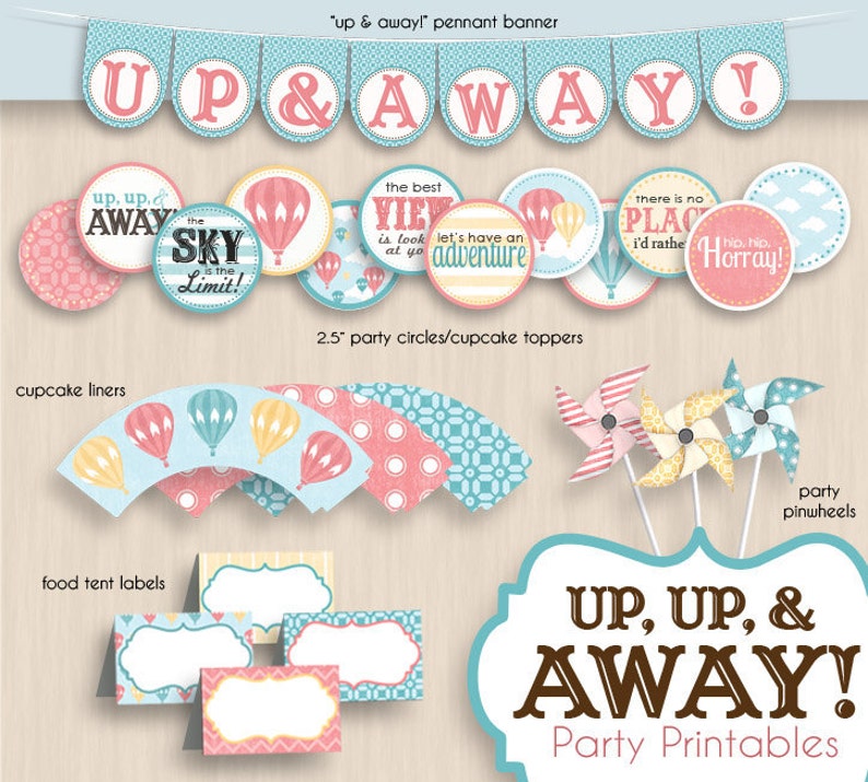 Instant Download HOT AIR BALLOON Graduation Party Printable Package in Coral