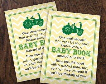 BRING A BOOK Baby Shower Tractor Insert Card in Green and Yellow - Instant Printable Download