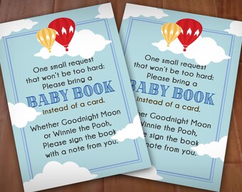 BRING A BOOK Card with hot air balloons in Red and Navy Blue - Instant Printable Download