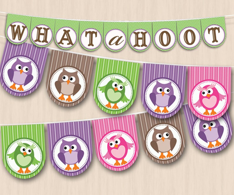 OWL Party Banner in Purple and Pink Instant Printable | Etsy