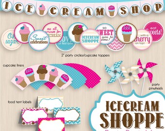 ICE CREAM SHOPPE Birthday Party Printable Package- Instant Download
