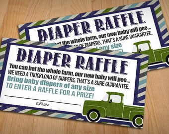 VINTAGE TRUCK Raffle Ticket in Olive Green and Navy Blue- Instant Printable Download
