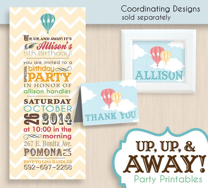 HOT AIR BALLOON Birthday Party Printable Package in Vintage Rainbow Editable Instant Download image 5