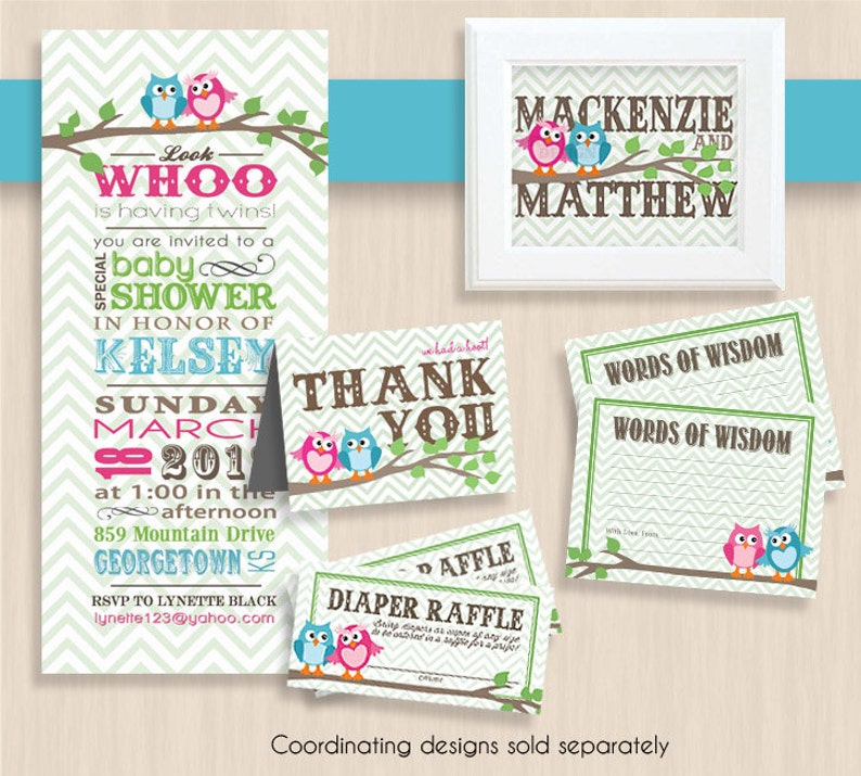 OWL Diaper Raffle Ticket in Pink and Teal Instant Printable Download image 3