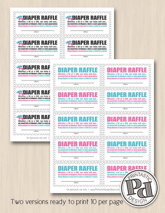 BEAU or BOW RAFFLE Ticket in Pink and Teal - Instant Printable Download ...