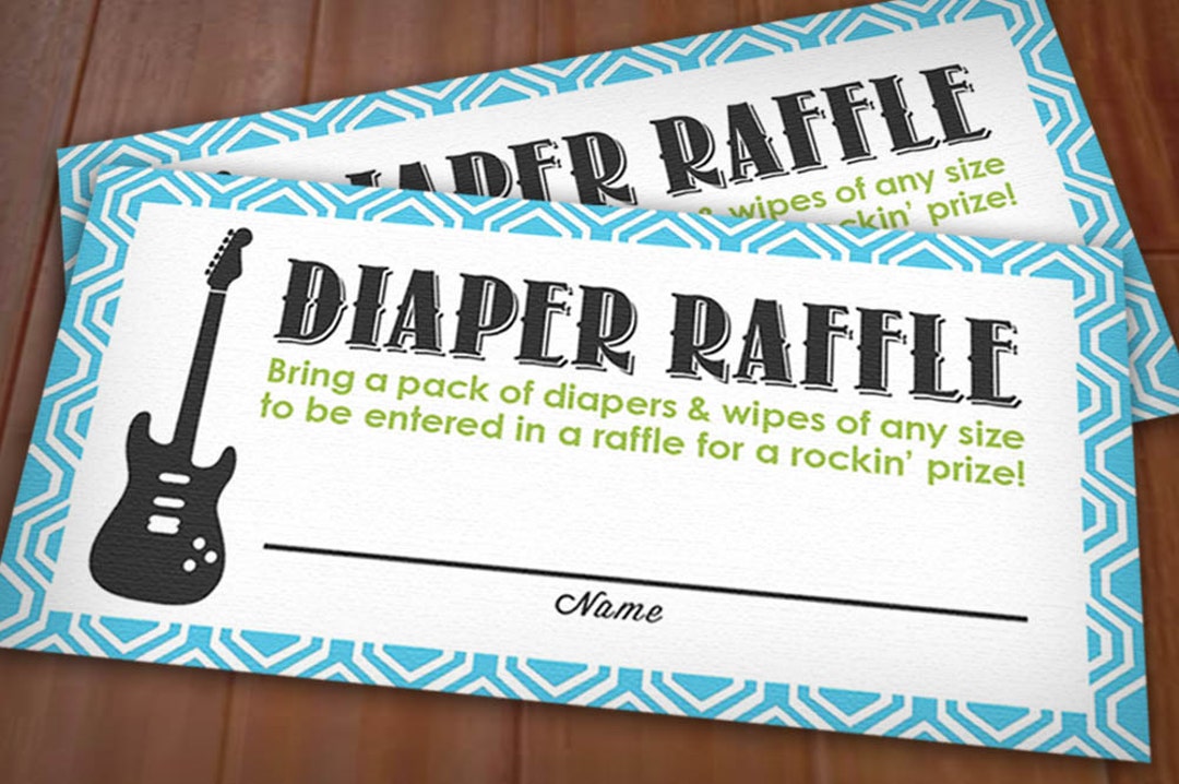 Turquoise Raffle Ticket GUITAR Diaper Raffle Ticket in Lime Green and Turquoise Aqua Blue ...