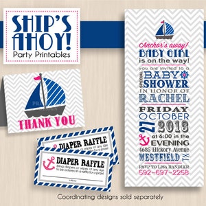 NAUTICAL Diaper Raffle Printable Ticket in Pink and Navy Blue Instant Download image 4