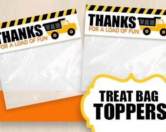 CONSTRUCTION TREAT BAG Toppers in Yellow, Orange, and Black- Instant Printable Download