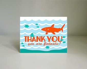 SHARK Thank You Card in Tangerine Orange and Teal Blue- Instant Printable Download