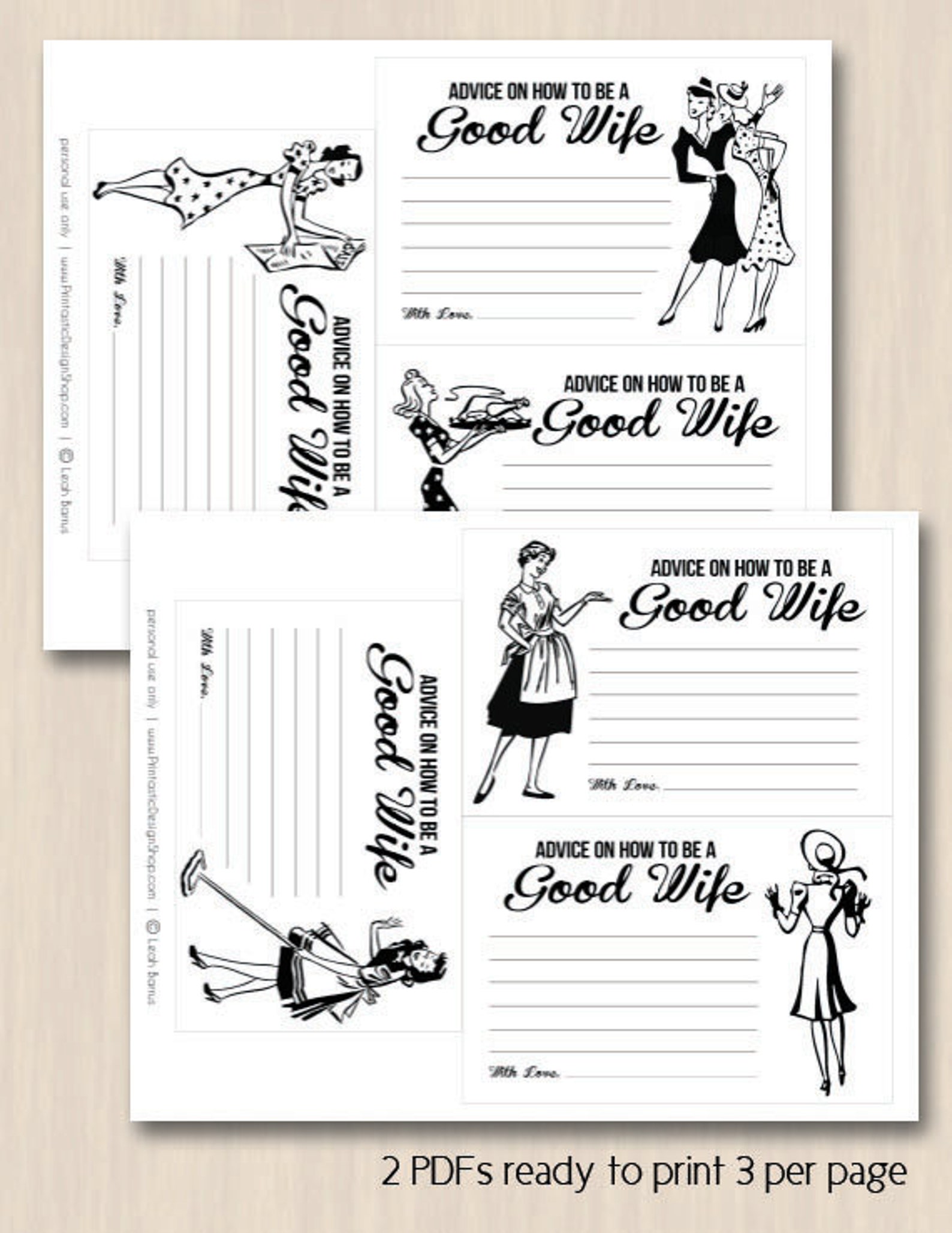 RETRO HOUSEWIFE 4X6 Advice Cards for Bridal Shower Instant Printable