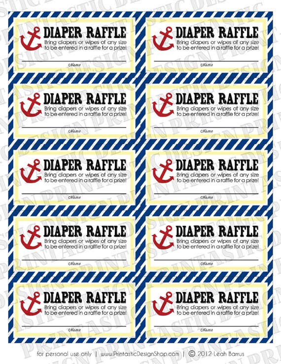 NAUTICAL Diaper Raffle Ticket in Red and Navy Blue Instant | Etsy