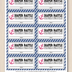 NAUTICAL Diaper Raffle Printable Ticket in Pink and Navy Blue Instant Download image 2