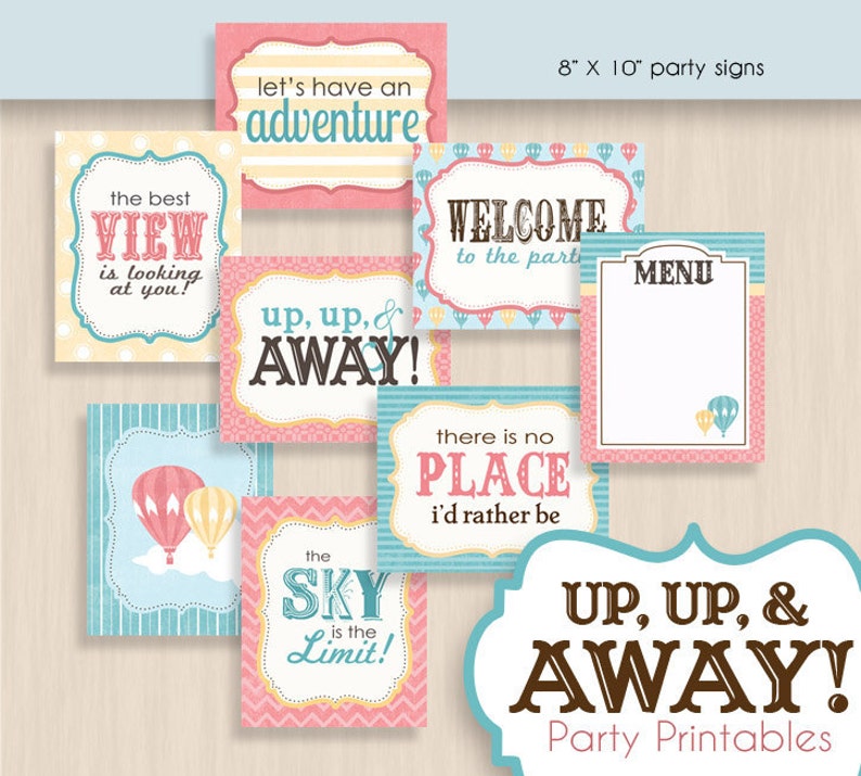 Instant Download HOT AIR BALLOON Graduation Party Printable Package in Coral