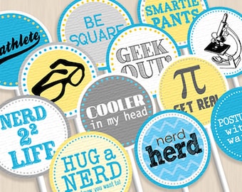 NERD Party Circles & Cupcake Toppers- Instant Printable Download