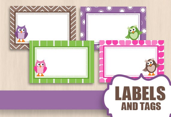Owl Blank Labels And s In Purple Pink Instant Printable Etsy