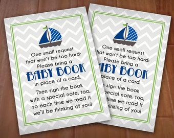 BRING A BOOK Baby Shower Nautical Insert Card in Navy Blue and Lime Green- Instant Printable Download