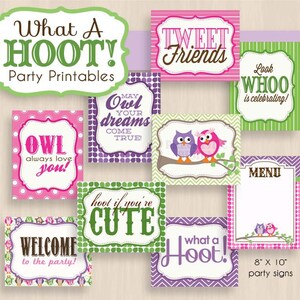 OWL Birthday Party Printable Package in Purple &amp; Pink- Instant Download ...