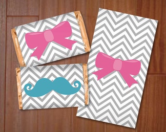 BOY OR GIRL Wrappers for Mini Chocolate Candy Bars in Teal and Pink- Instant Printable Download for Baby Shower