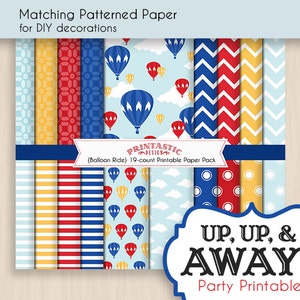 HOT AIR BALLOON Baby Shower Printable Package in Red and Navy Blue Instant Editable Download image 4