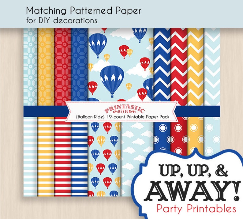 HOT AIR BALLOON Baby Shower Printable Package in Red and Navy Blue Instant Editable Download image 4