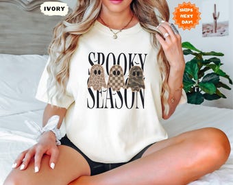 Halloween Spooky Season Comfort Colors® Shirt, Checkered Ghost Shirt, Leopard Ghost T-Shirt, Camo Ghost Spooky Tee, Halloween Gift