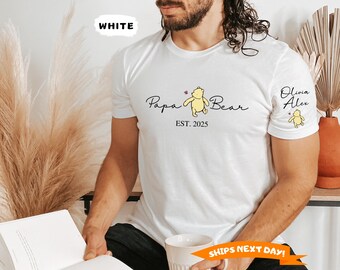 Custom Papa Bear Shirt, Dad Est. with Kid Name on Sleeve Shirt, Custom Bear Shirt, Fathers Day Gift, Personalized Dad Shirt