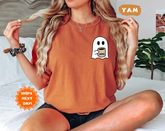 Comfort Colors® Halloween Ghost Shirt, Cute Spooky Coffee Shirt, Ghost Iced Coffee Shirt, Ghost Coffee Shirt, Spooky Season Shirt, Halloween