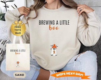 Brewing a Little Boo Sweatshirt, Halloween Pregnancy Announcement Hoodie, Pregnant Sweatshirt, Halloween Maternity Sweater, Mom to Be Gift
