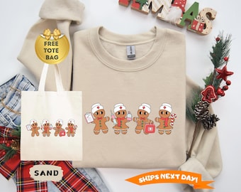 Gingerbread Nurse Christmas Sweatshirt, Retro Nurse Hoodie, Merry Christmas, Gift for Nurse, School Nurse, Funny Nurse Sweatshirt, Christmas