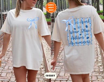 Coquette Autism Comfort Colors®  Shirt, In April We Wear Blue Autism Awareness Shirt, Coquette Autism Bow Shirt, Autism Teacher Gift
