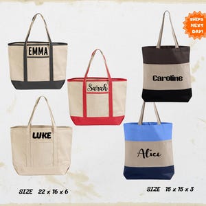 Customized Name Tote Bag, Personalized Canvas Tote Bag, Monogram Canvas Tote Bag, Custom Tote Bag, Preppy Boat Bag, Beach Bag, Name Bag Gift