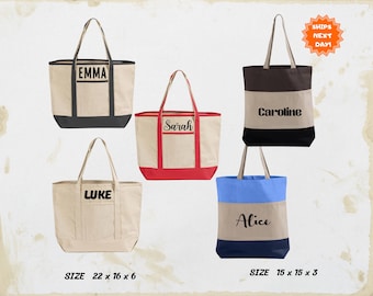 Customized Name Tote Bag, Personalized Canvas Tote Bag, Monogram Canvas Tote Bag, Custom Tote Bag, Preppy Boat Bag, Beach Bag, Name Bag Gift
