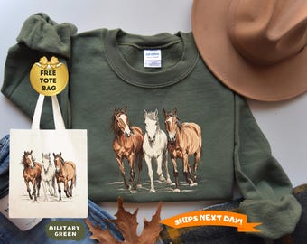 Western Horses Sweatshirt, Horse Lovers Hoodie, Cowgirl Sweatshirt, Cute Western Horses, Cute Women Western Gift