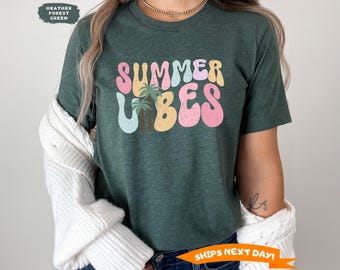 Summer Vibes Tshirt, Distressed Beach Tee, Summer Shirt, Neon Trendy Summer Shirt,  Sunshine Shirt, 2025 Trendy Women's Shirt