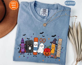 Halloween Teacher Comfort Colors Shirt, Spooky School Supplies T-Shirt, Cute Ghost Classroom Tee, Back to School Teacher Gift