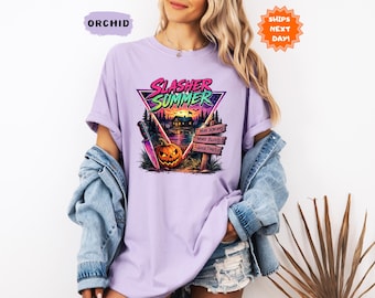 Slasher Summer Comfort Colors Shirt, Retro Horror Camp Tee, 80s Halloween, Summerween Shirt, Spooky Camp Tee, Vintage Slasher Aesthetic Tee