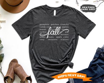 Fall Words Shirt, Hello Fall Shirt, Thanksgiving Shirt, Women's Fall Tshirt, Autumn Tee,  Fall Graphic Tees, Cute Fall Shirts