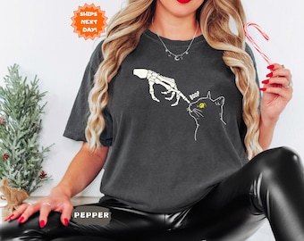 Comfort Colors® Cat Halloween Shirt, Skeleton Cat Lover Shirt, Halloween Shirt, Funny Cat Tee, Cute Cat Shirt, Cat Lover Gift, Goth Boop Tee