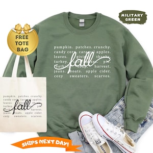 Fall Words Sweatshirt, Fall Words Hoodie, Fall Sweatshirt for Women,  Autumn Sweater, Hello Fall Crewneck, Fall Tops for Women, Thanksgiving
