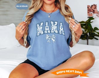 Comfort Colors® Mama Shirt, Toile Floral Mama Shirt, Cute Mom Mothers Day Gift, Pregnancy Announcement Shirt, Mom Life Shirt, New Mom Shirt