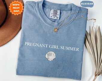 Comfort Colors® Pregnant Girl Summer T-Shirt, Baby Reveal Shirt, Pregnancy Announcement Tee, Baby Shower Shirt, Girl Mama Shirt